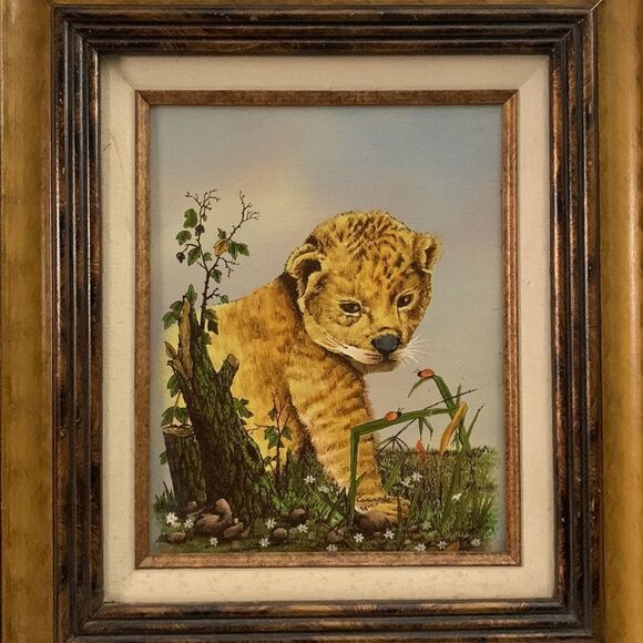 VTG LIGER CUB CANVAS PAINTING SIGNED WOOD FRAMED 8X10 CANVAS - Picture 5 of 15